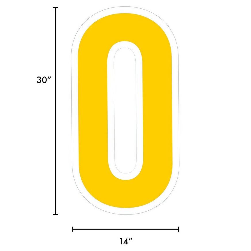 Yellow Number (0) Corrugated Plastic Yard Sign, 30in